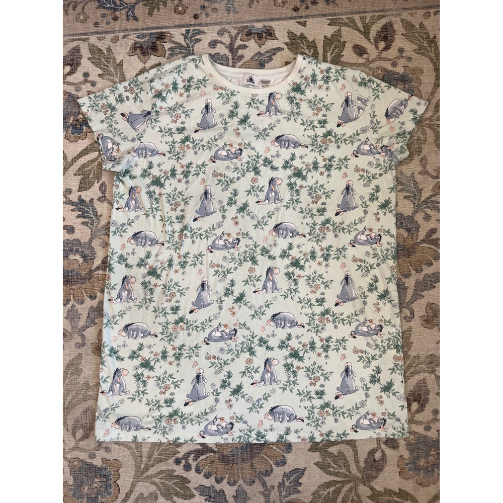 Disney Eeyore Floral Sleep Shirt Womens XL Mint Green Good Eeyore Nightgown